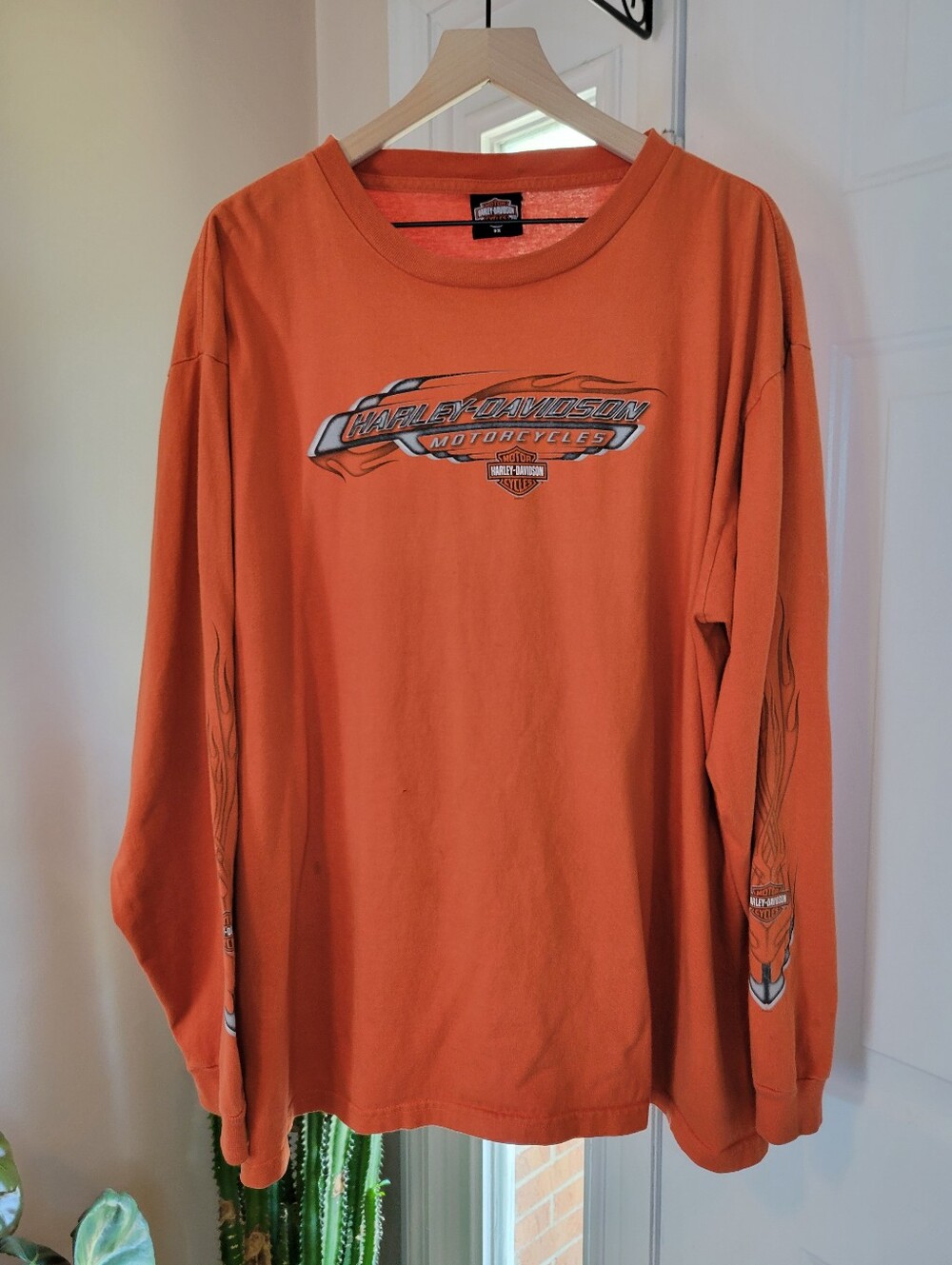 Harley-Davidson Motorcycles Orange Long Sleeve Graphic Printed Shirt, Size XXXL